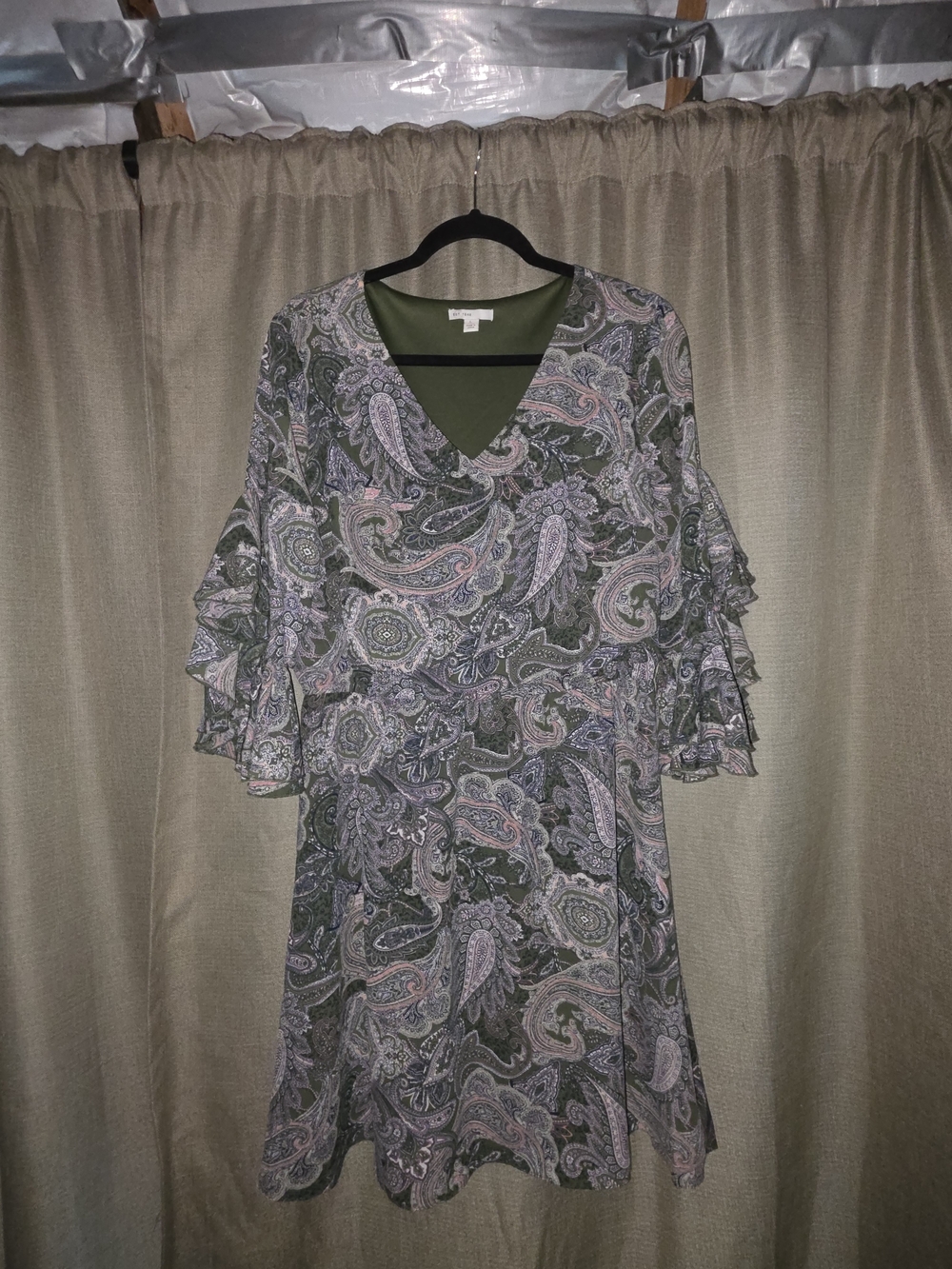 Cato Olive & Pink Paisley V-Neck Midi Dress
